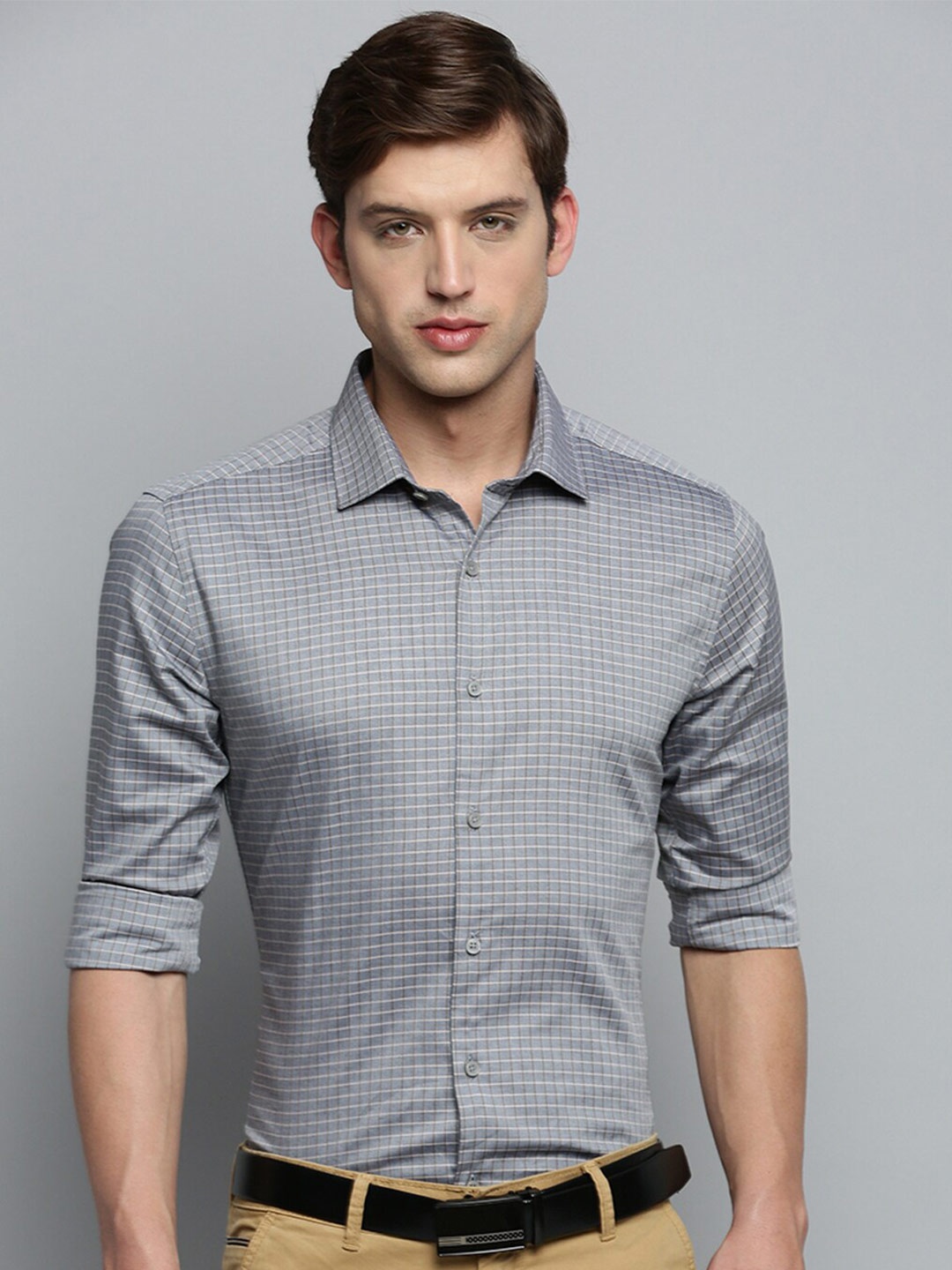 

SHOWOFF Classic Grid Tattersall Checks Cotton Formal Shirt, Grey