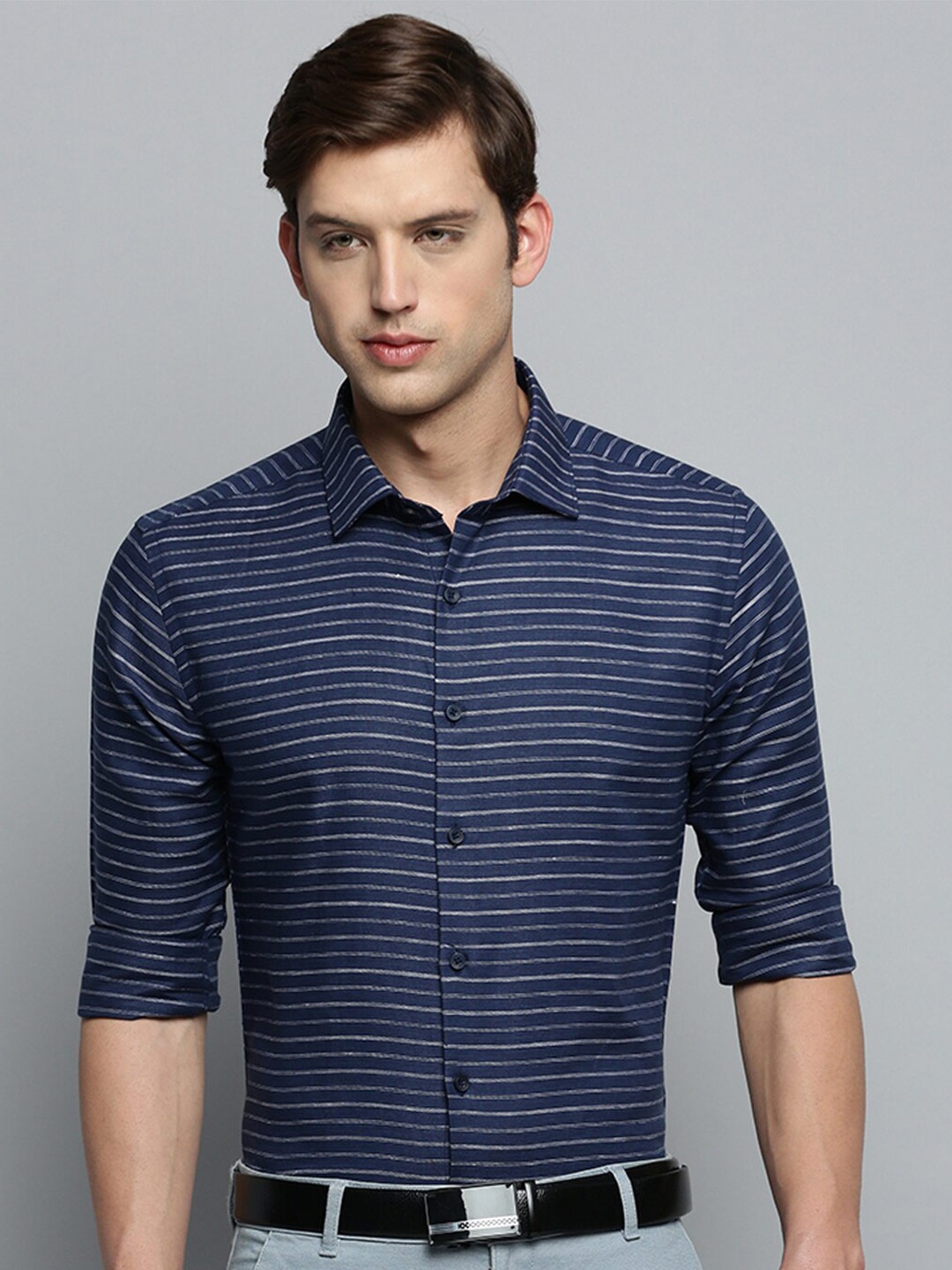 

SHOWOFF Horizontal Stripes Formal Shirt, Navy blue