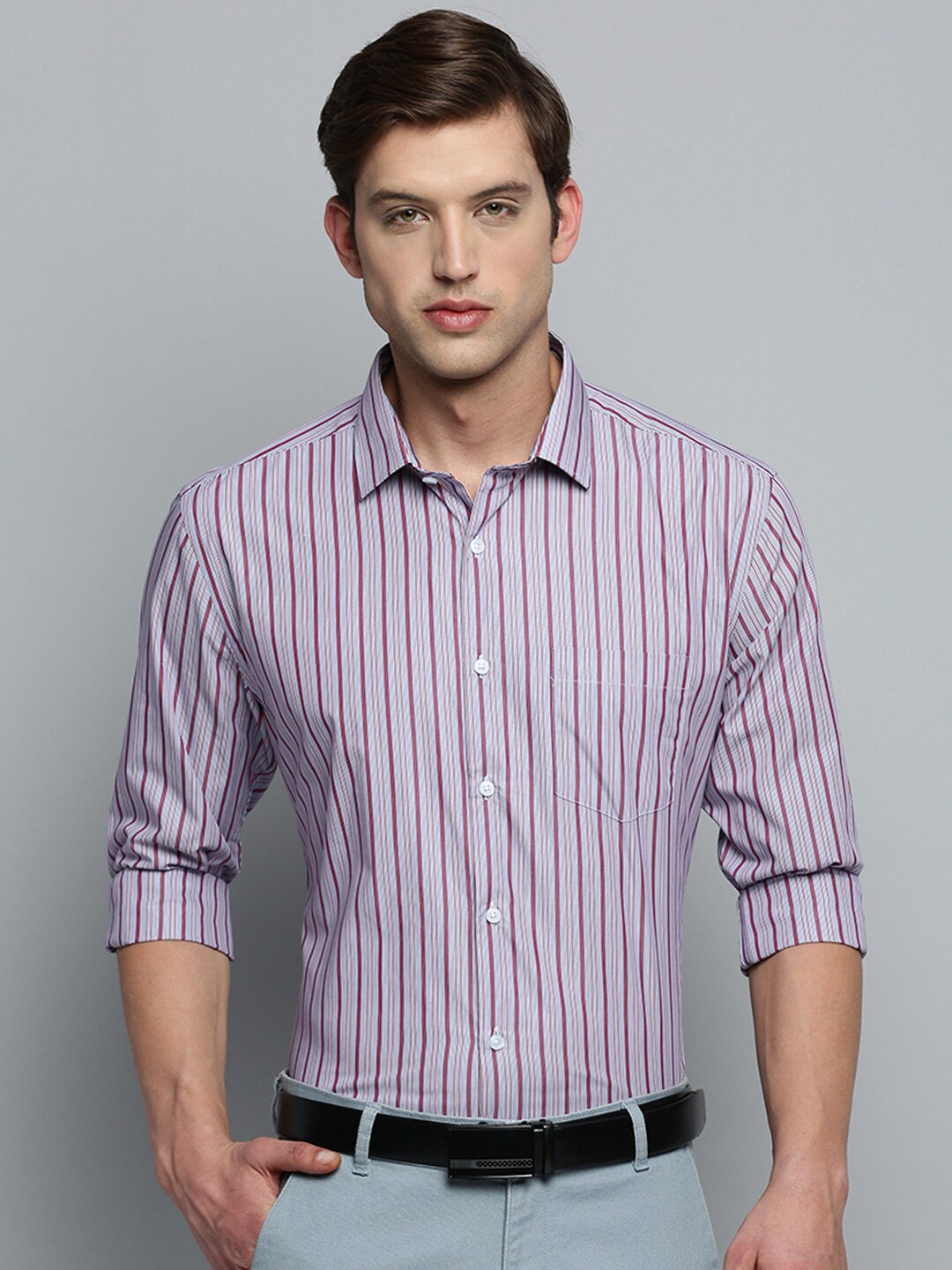 

SHOWOFF Striped Cotton Formal Shirt, Grey