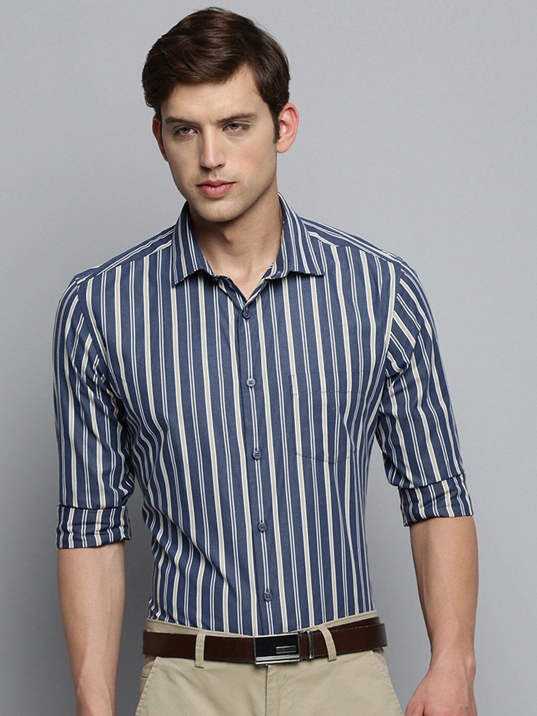 

SHOWOFF Striped Formal Shirt, Navy blue