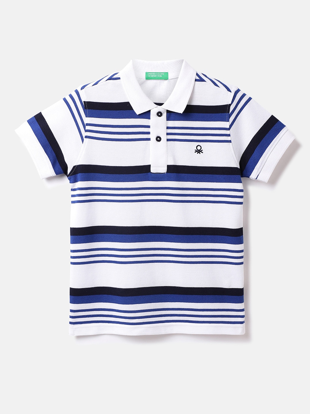 

United Colors of Benetton Boys Striped Polo Collar Cotton T-shirt, White