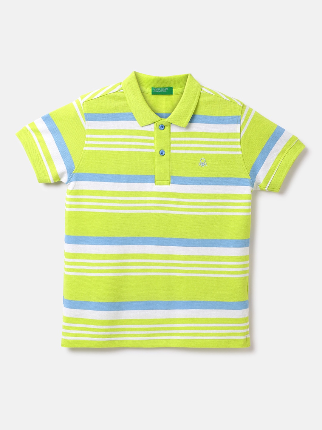 

United Colors of Benetton Boys Striped Polo Collar Cotton T-shirt, Lime green