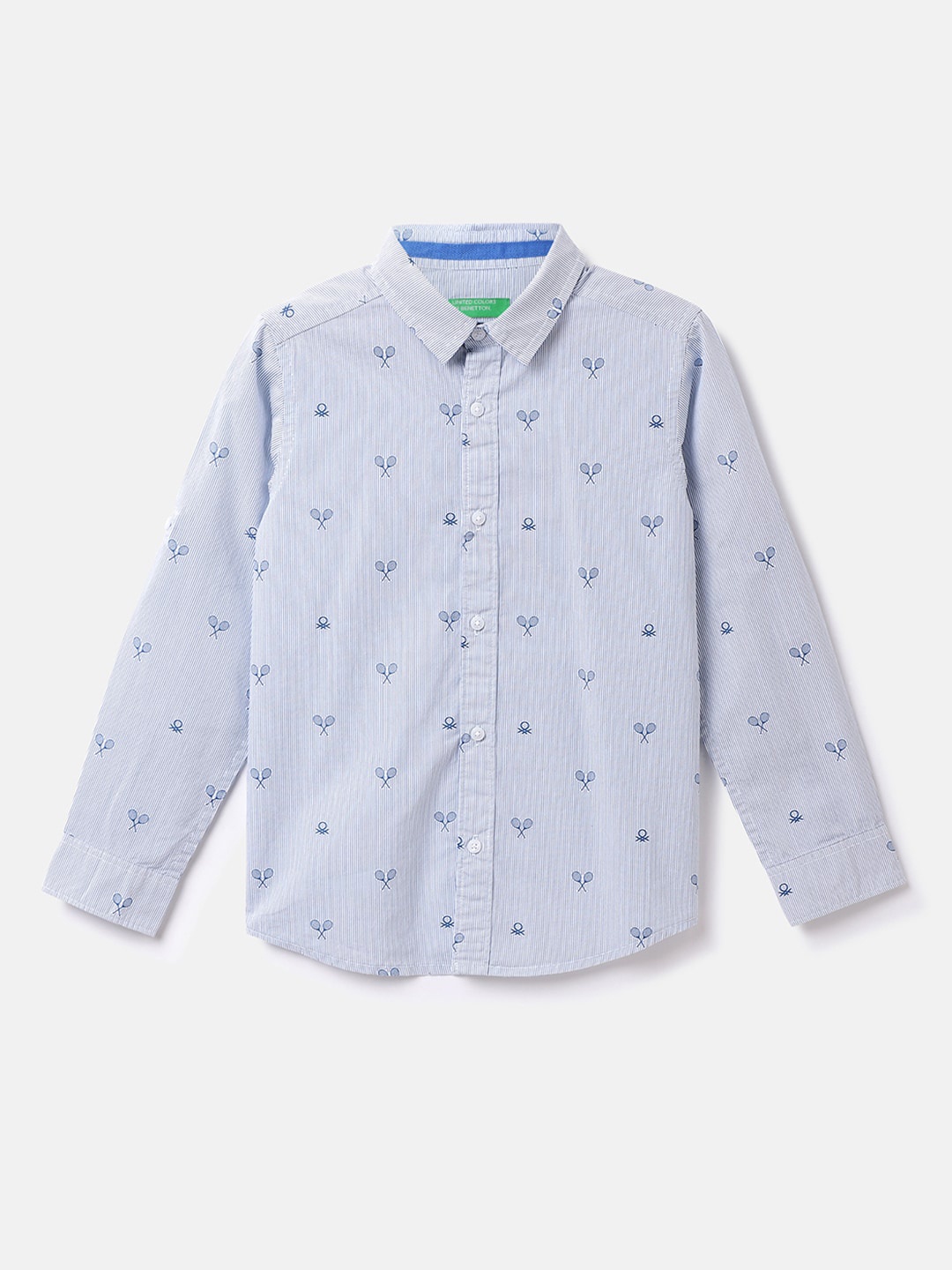 

United Colors of Benetton Boys Spread Collar Conversational Printed Cotton Casual Shirt, Blue