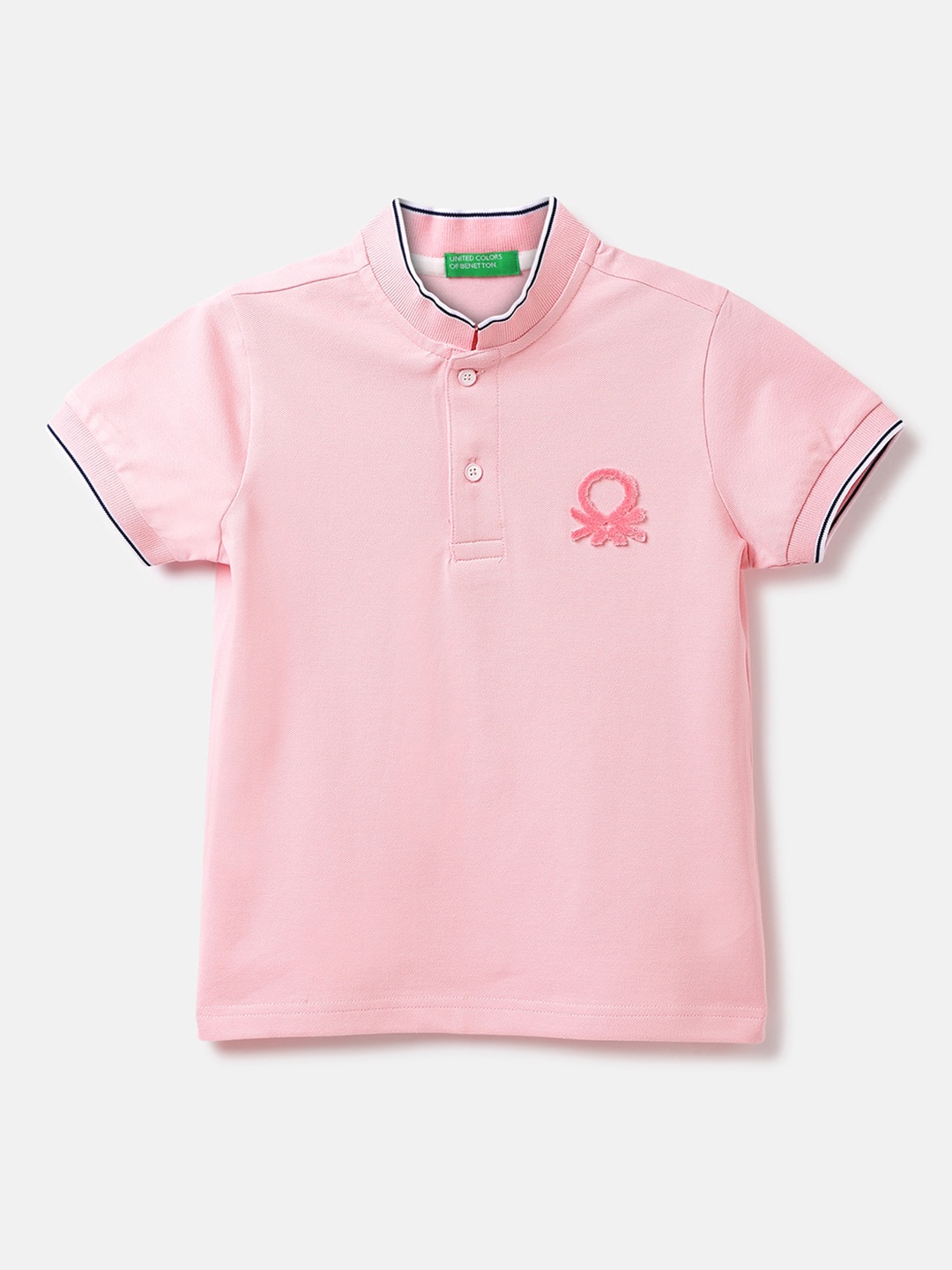 

United Colors of Benetton Boys Mandarin Collar Short Sleeves T-shirt, Pink
