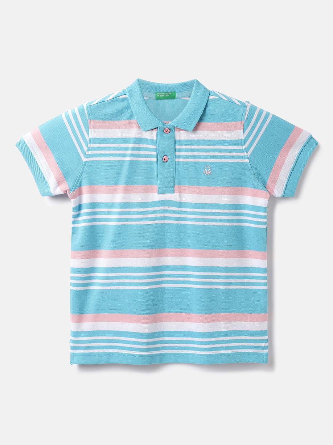 

United Colors of Benetton Boys Striped Polo Collar Cotton T-shirt, Blue