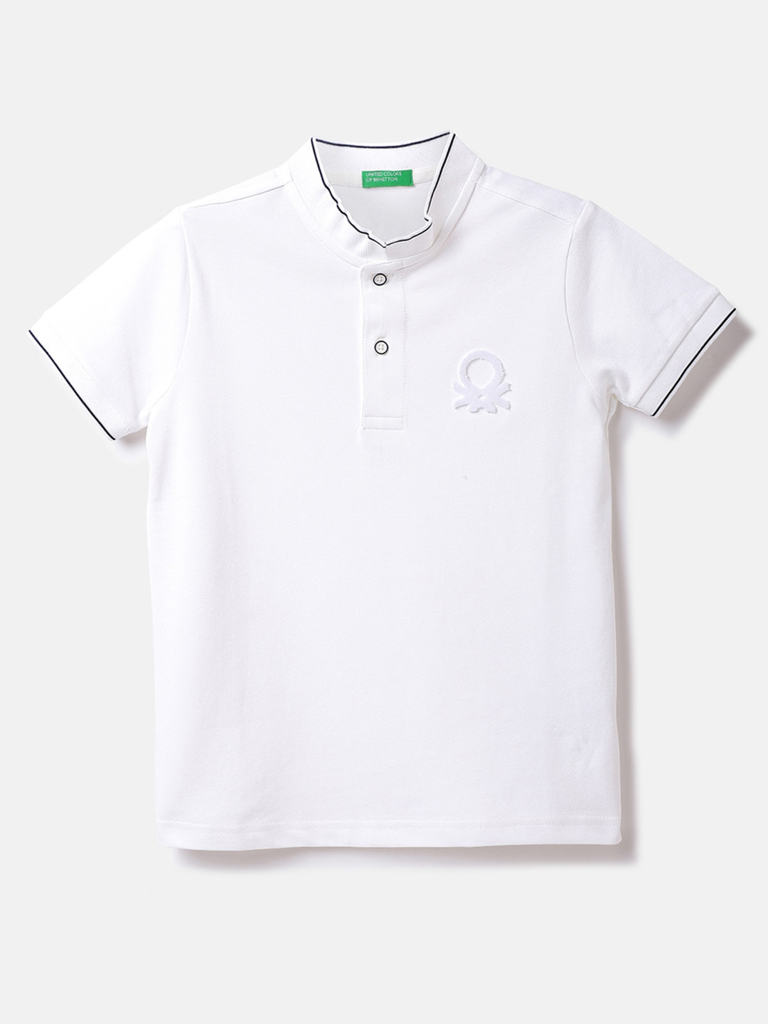 

United Colors of Benetton Boys Mandarin Collar Cotton T-shirt, White