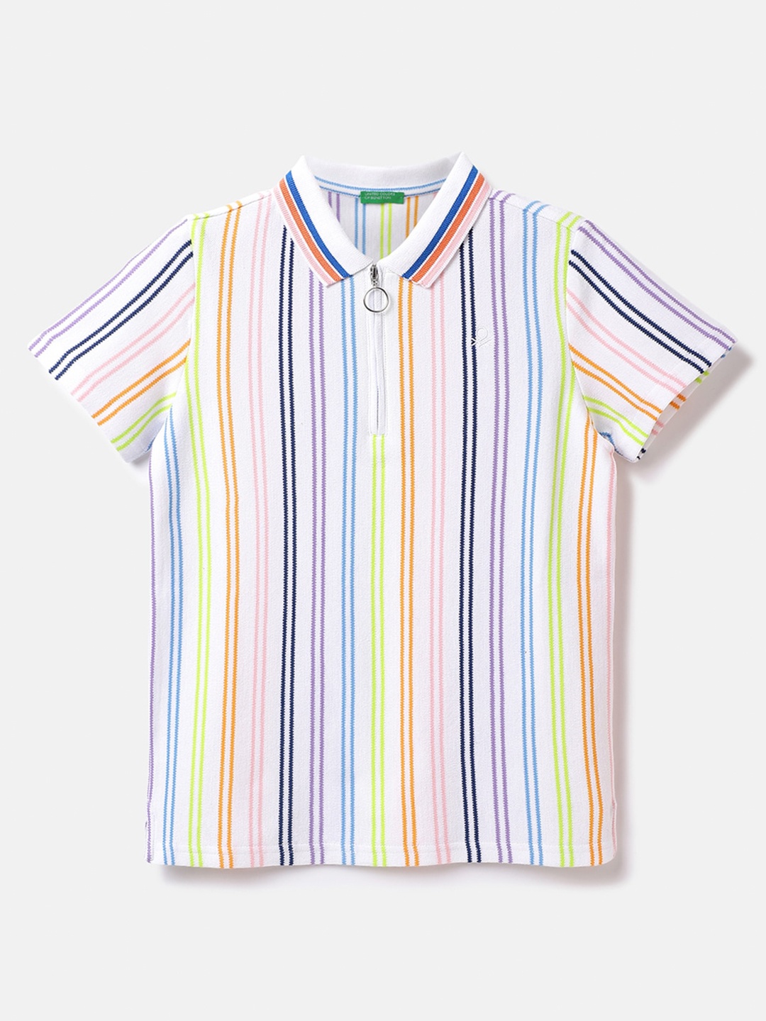 

United Colors of Benetton Boys Striped Polo Collar Cotton T-shirt, White
