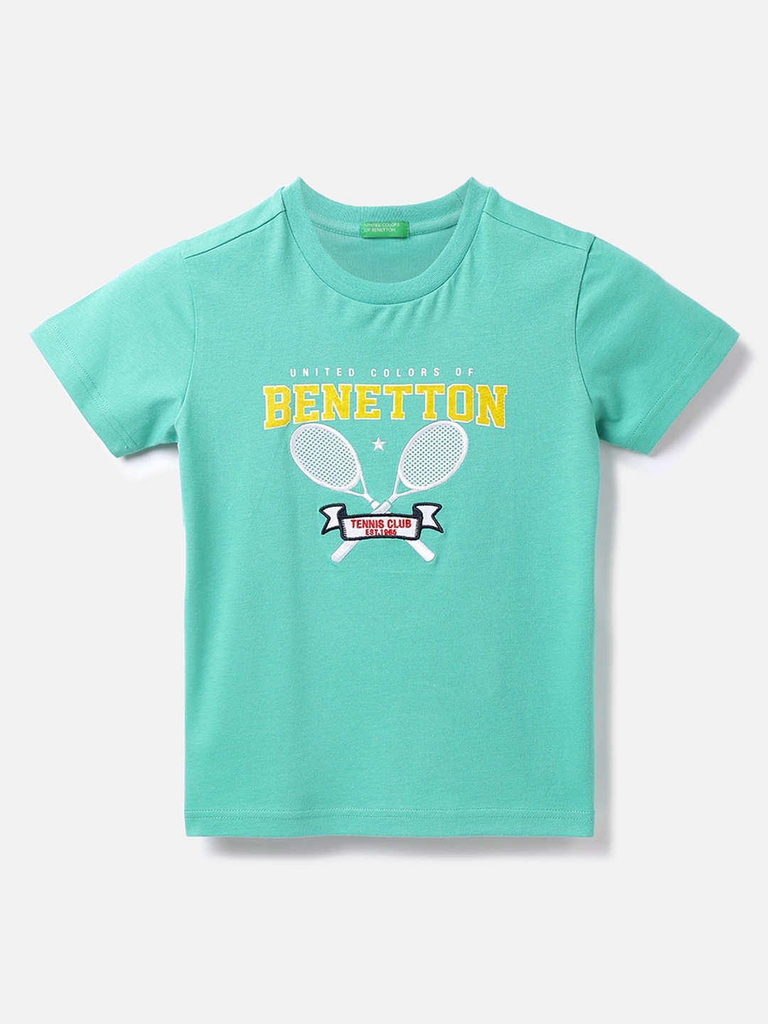 

United Colors of Benetton Boys Typography Printed Cotton T-shirt, Turquoise blue