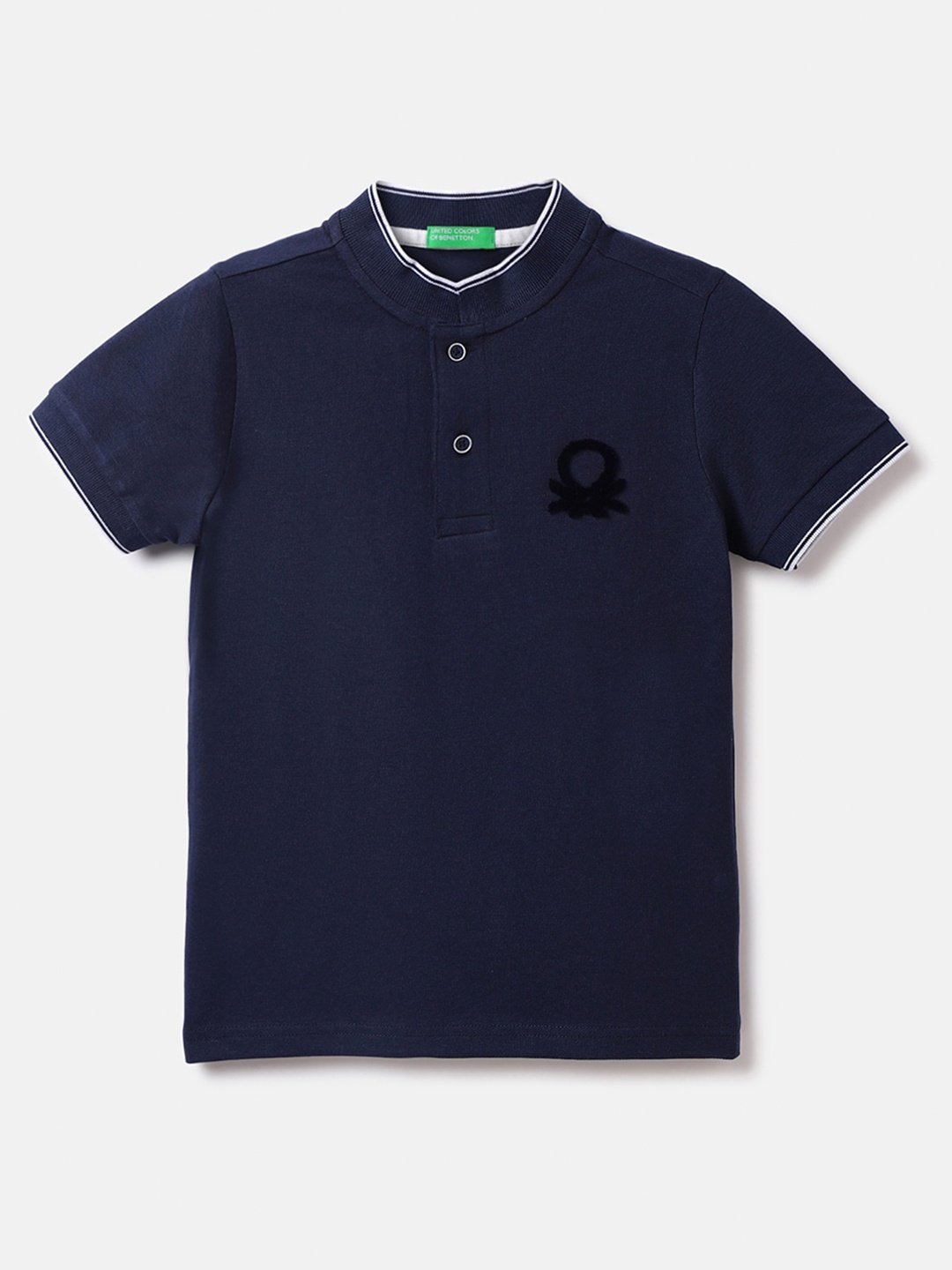 

United Colors of Benetton Boys Mandarin Collar Short Sleeves T-shirt, Navy blue