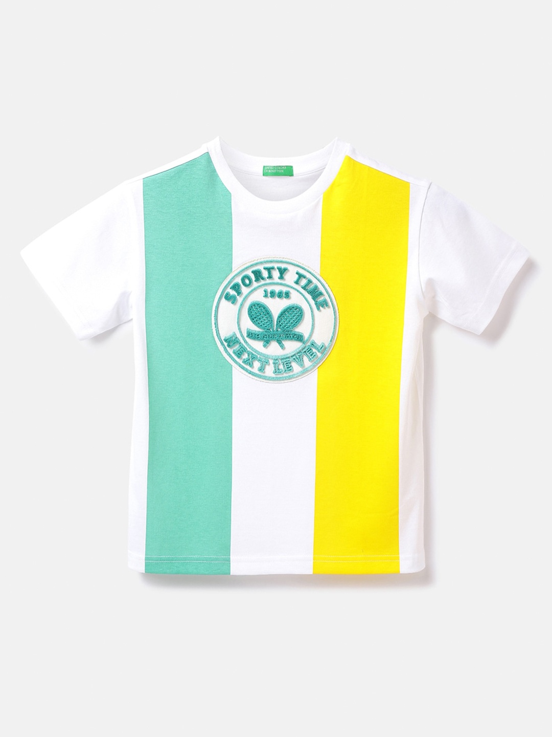 

United Colors of Benetton Boys Colourblocked Round Neck Cotton T-shirt, White
