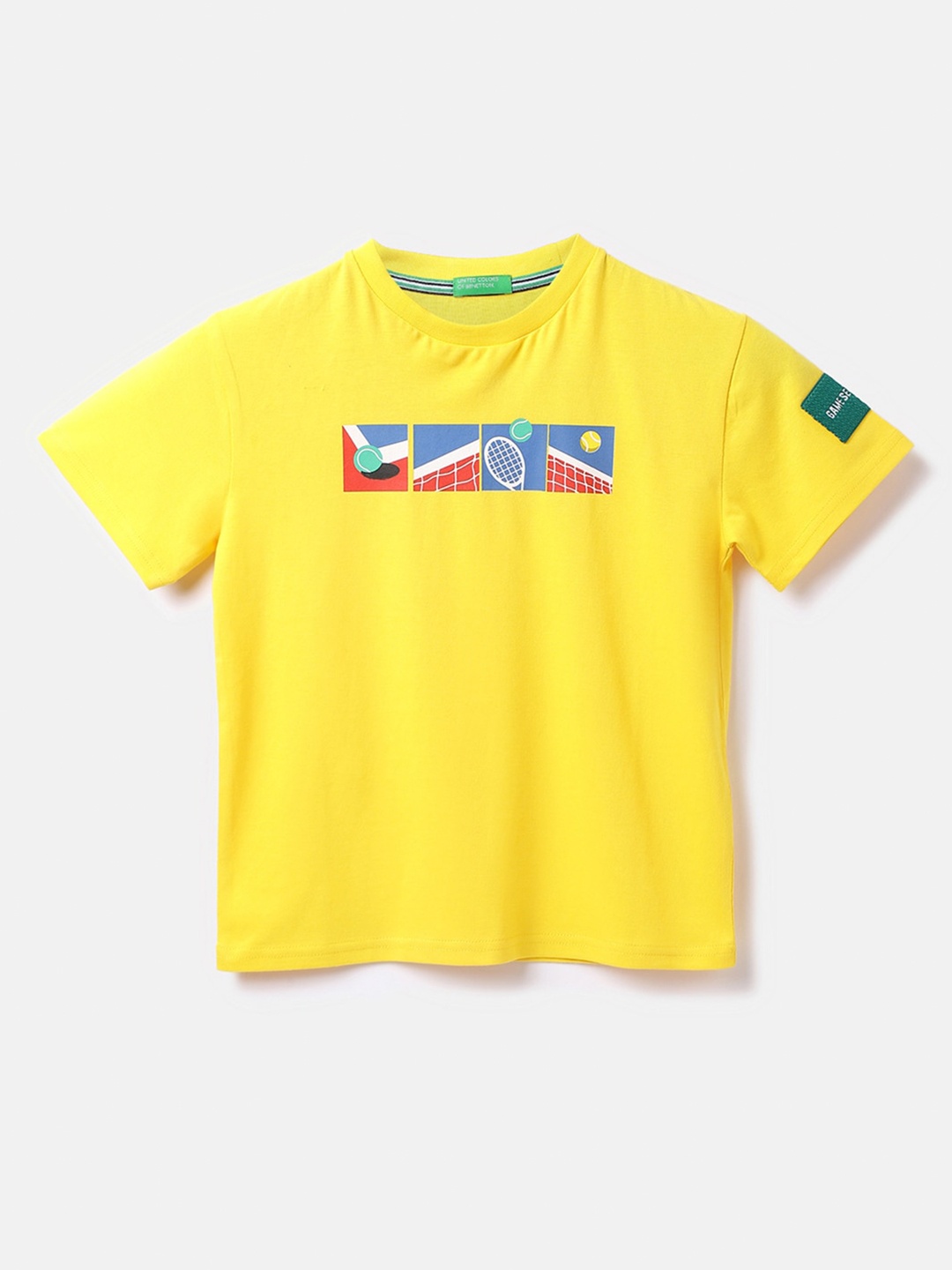

United Colors of Benetton Boys Graphic Printed Cotton T-shirt, Yellow