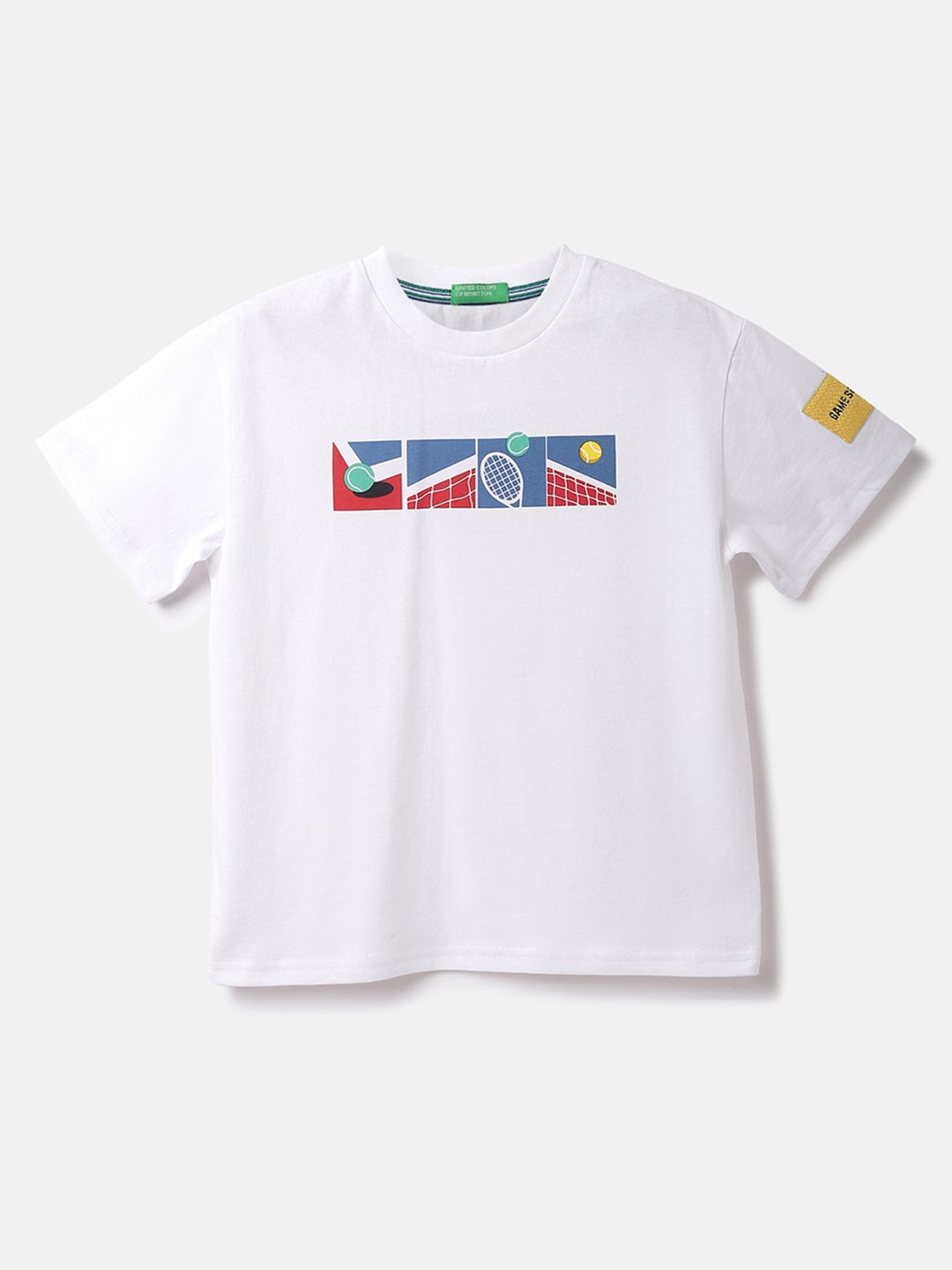 

United Colors of Benetton Boys Graphic Printed Cotton T-shirt, White