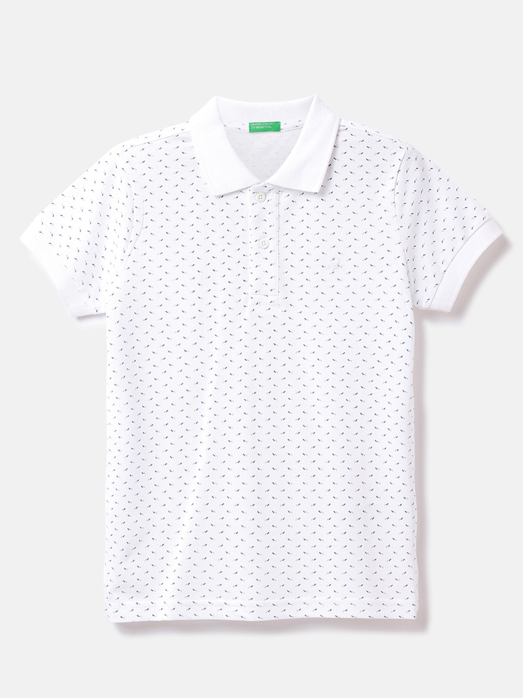 

United Colors of Benetton Boys Micro Ditsy Printed Polo Collar Cotton T-shirt, White