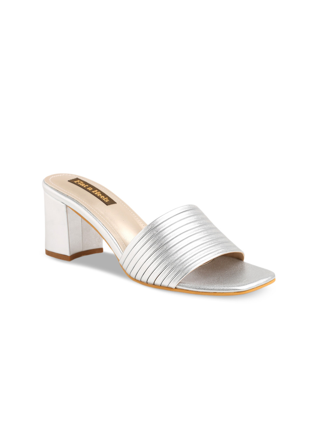 

Flat n Heels Textured Open Toe Block Heels, Silver