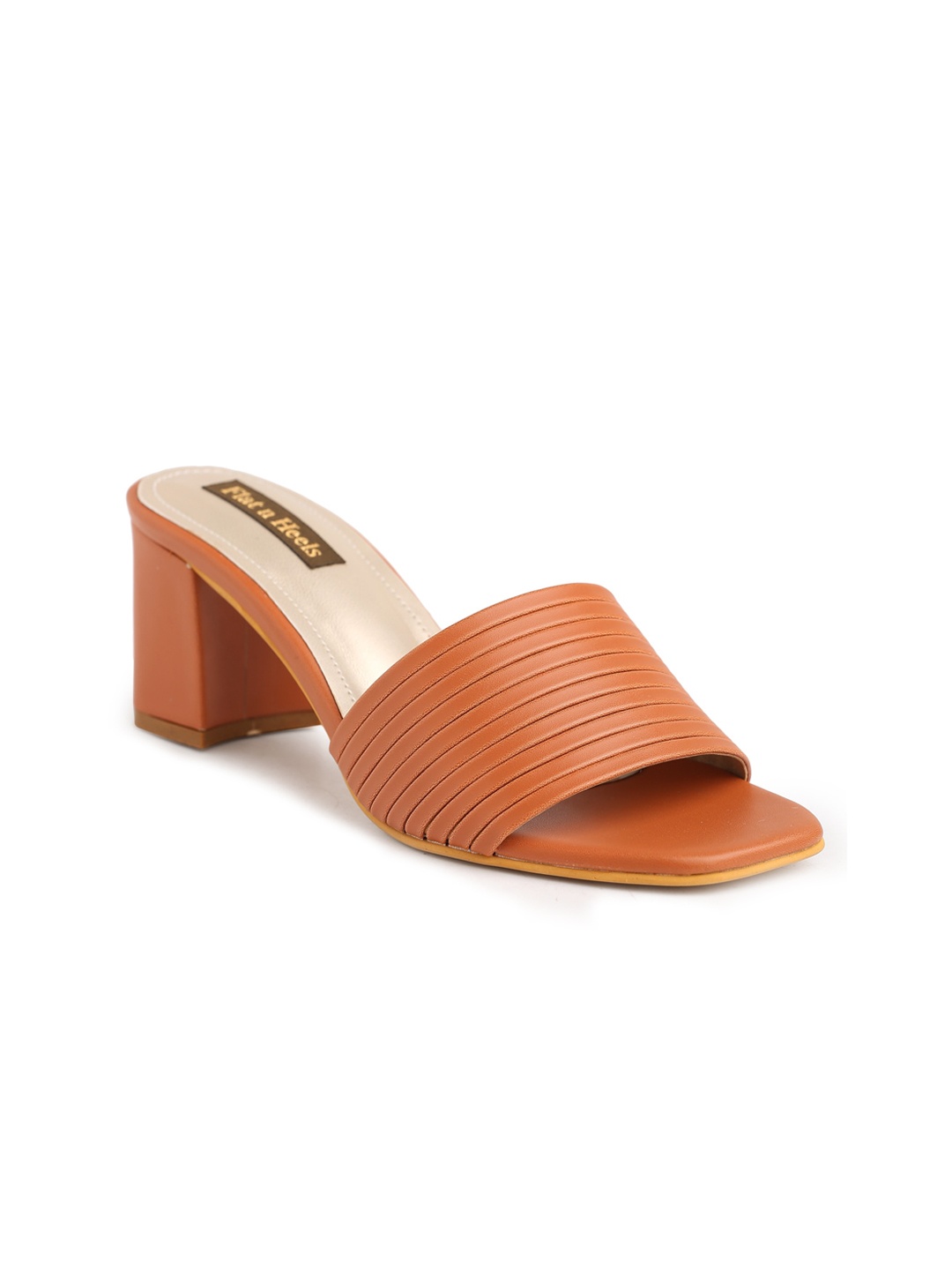 

Flat n Heels Textured Open Toe Block Heels, Tan