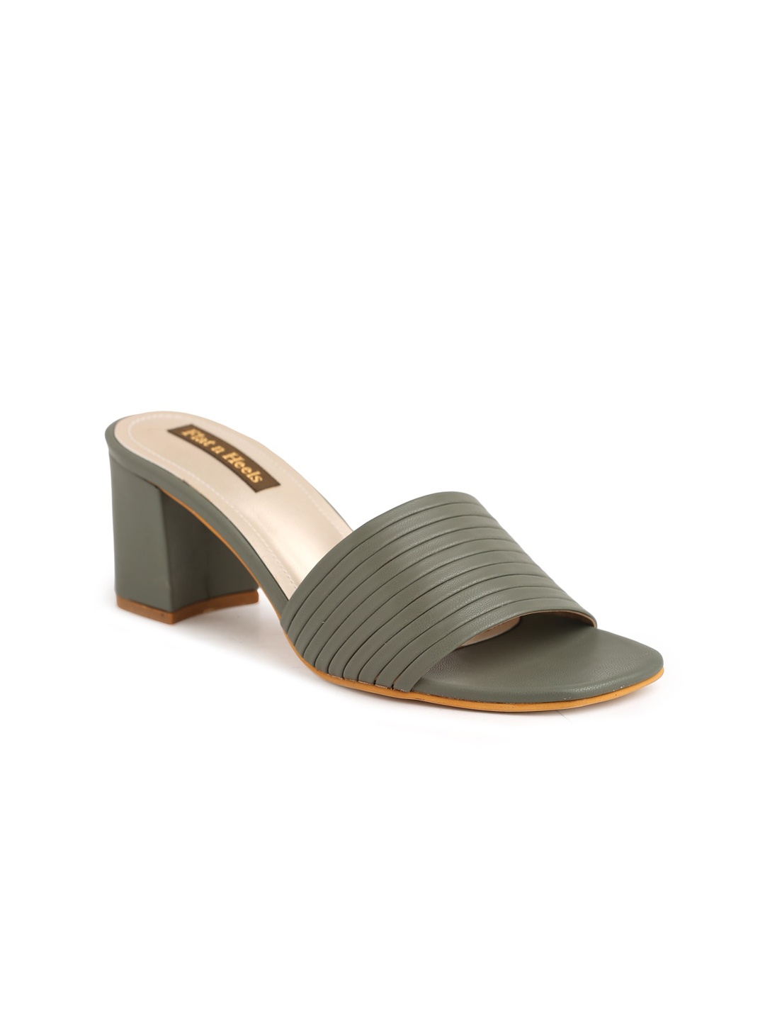 

Flat n Heels Textured Open Toe Block Heels, Green