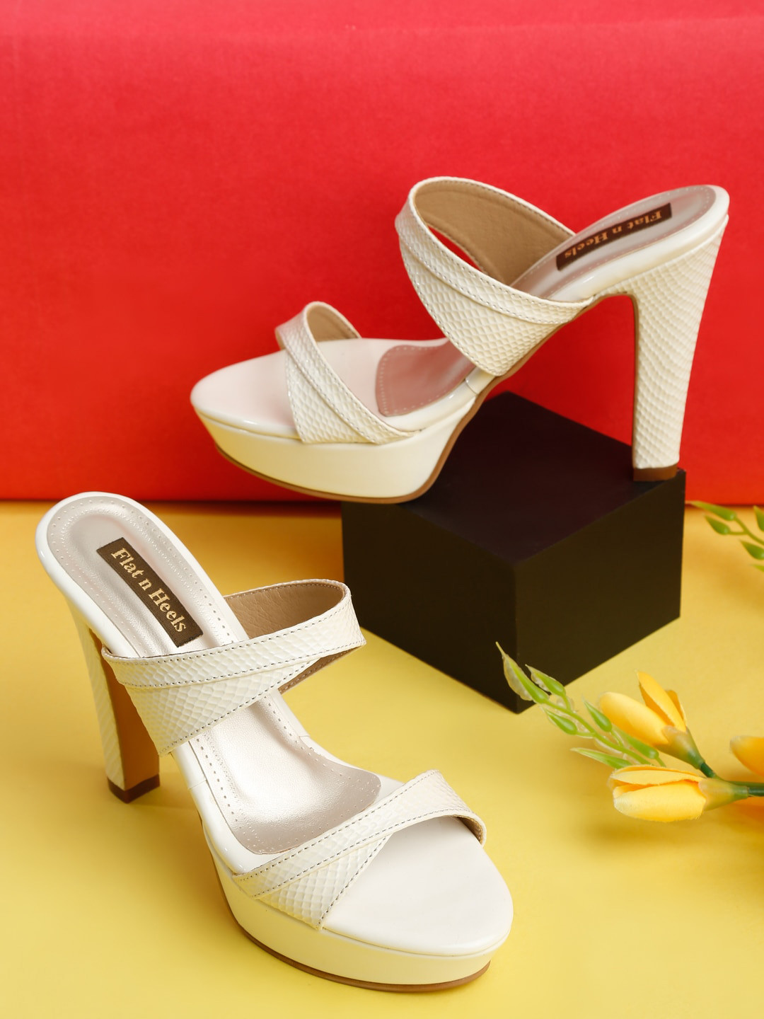 

Flat n Heels Solid Open Toe Block Heels, White
