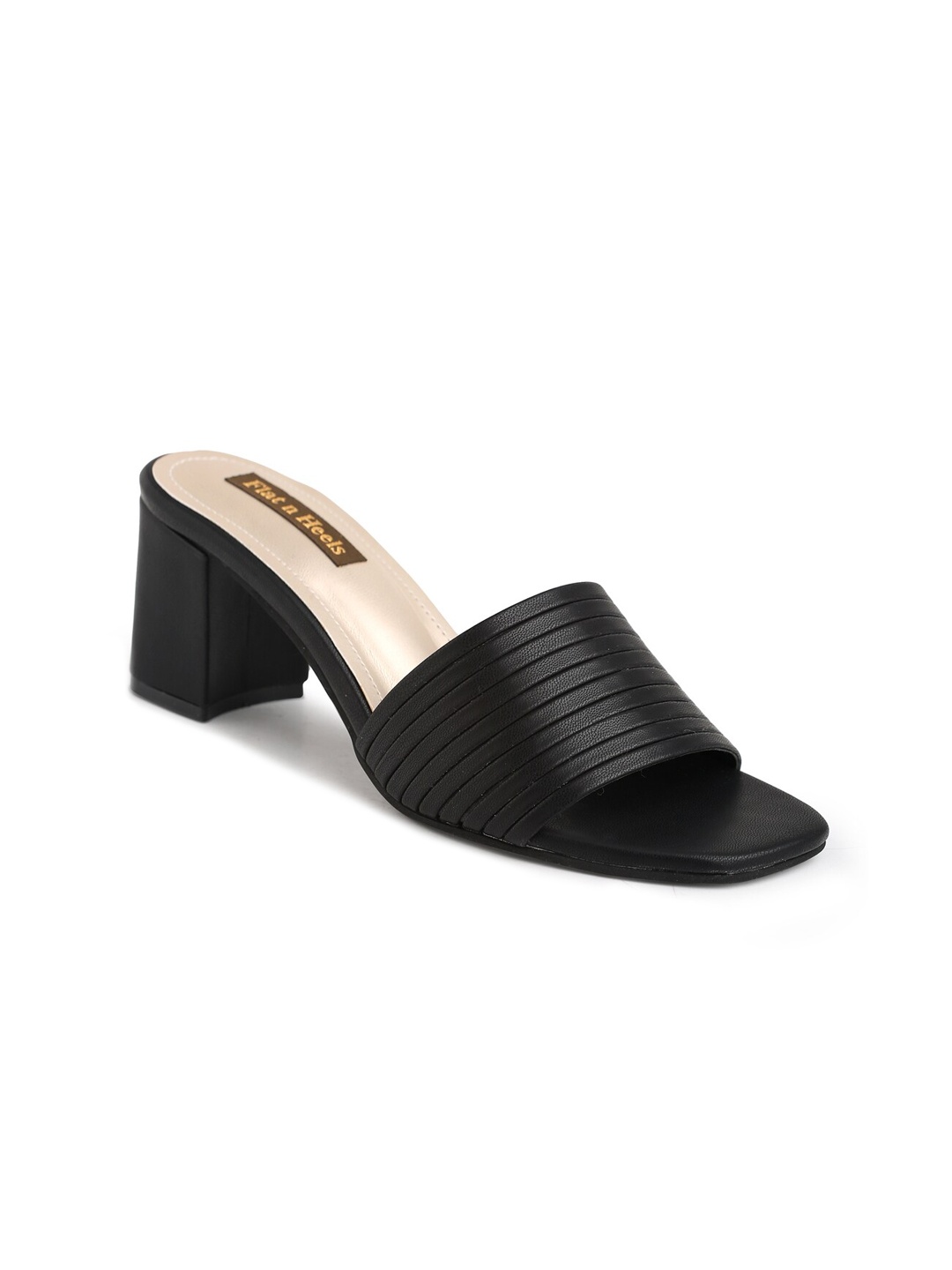

Flat n Heels Textured Open Toe Block Heels, Black