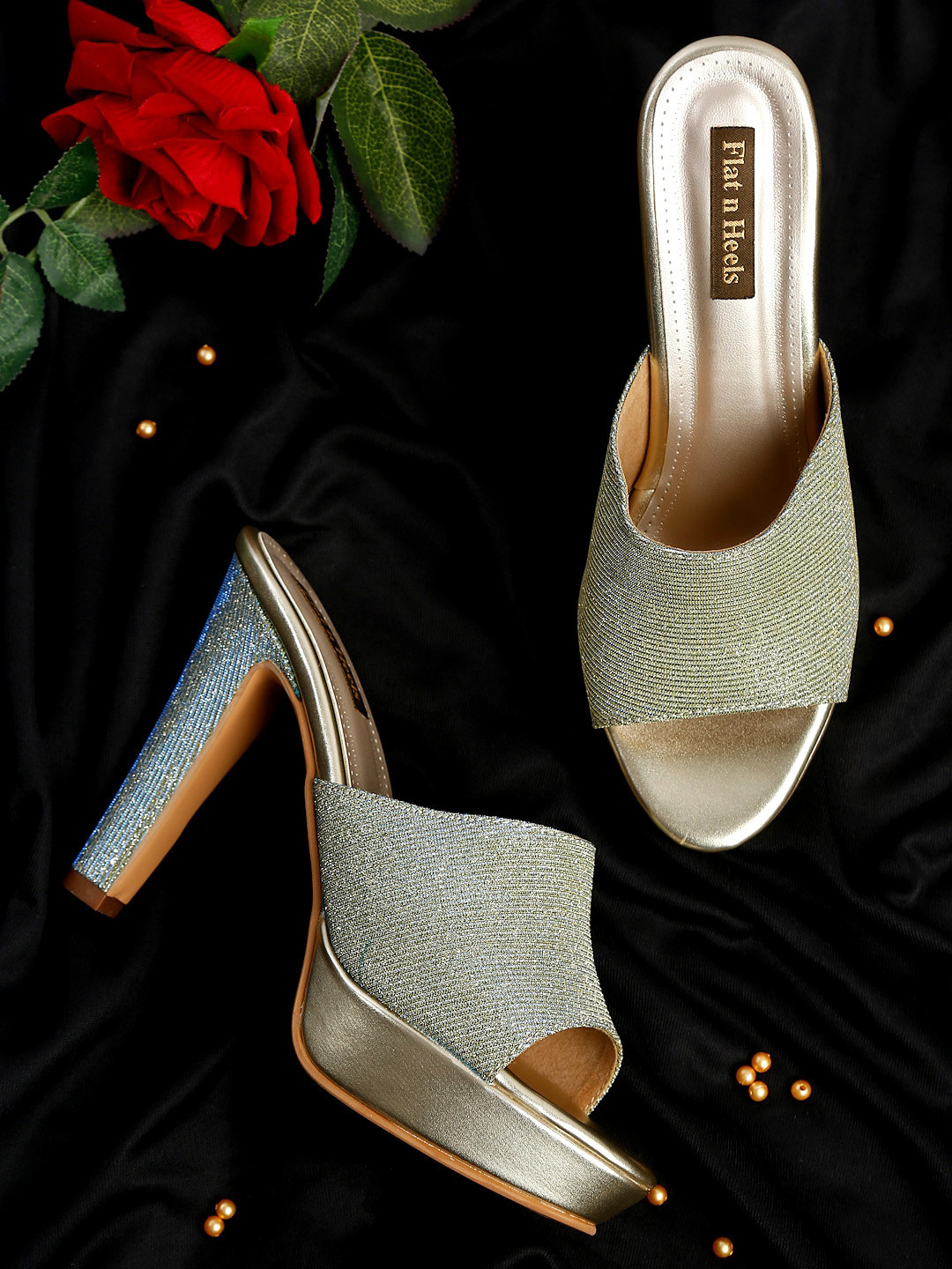 

Flat n Heels Embellished Peep Toes Platform Heels, Gold