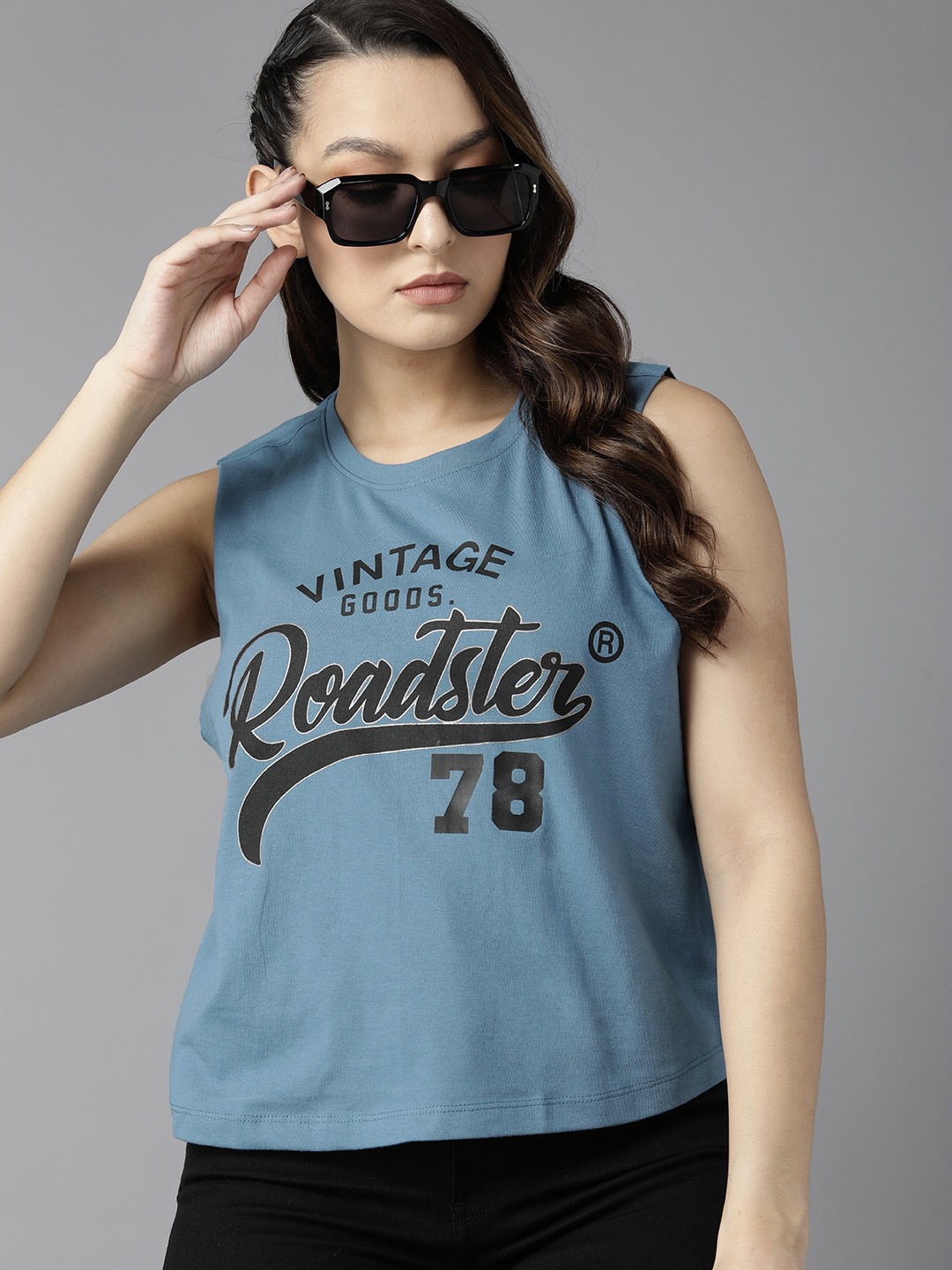 

Roadster Brand Logo Print Top, Blue