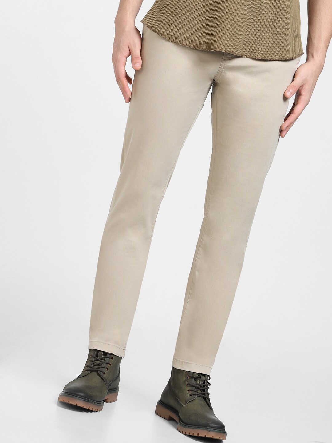 

Jack & Jones Men Mid-Rise Cotton Trousers, Beige