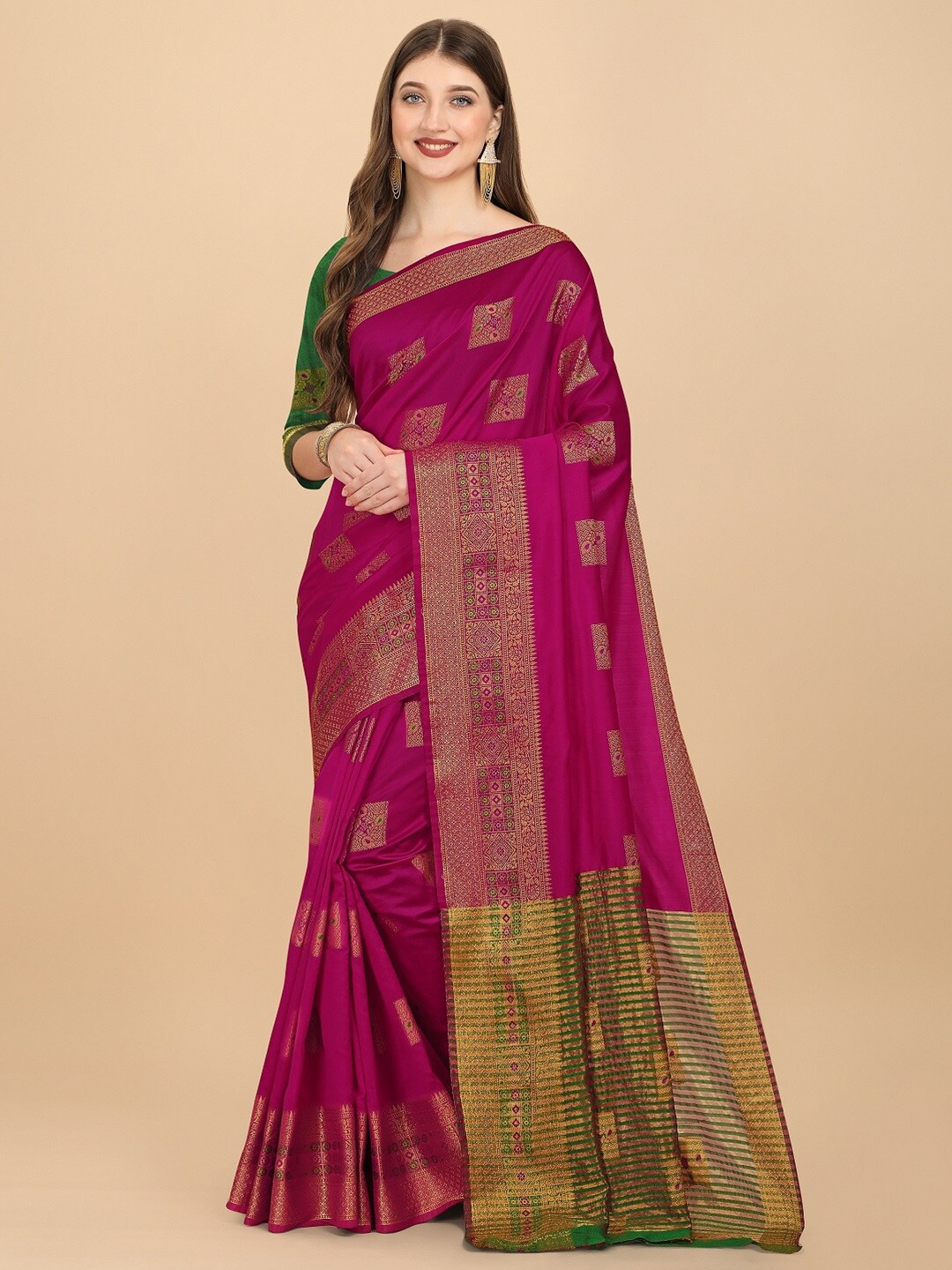 

Naishu Trendz Woven Design Zari Pure Silk Kanjeevaram Saree, Purple