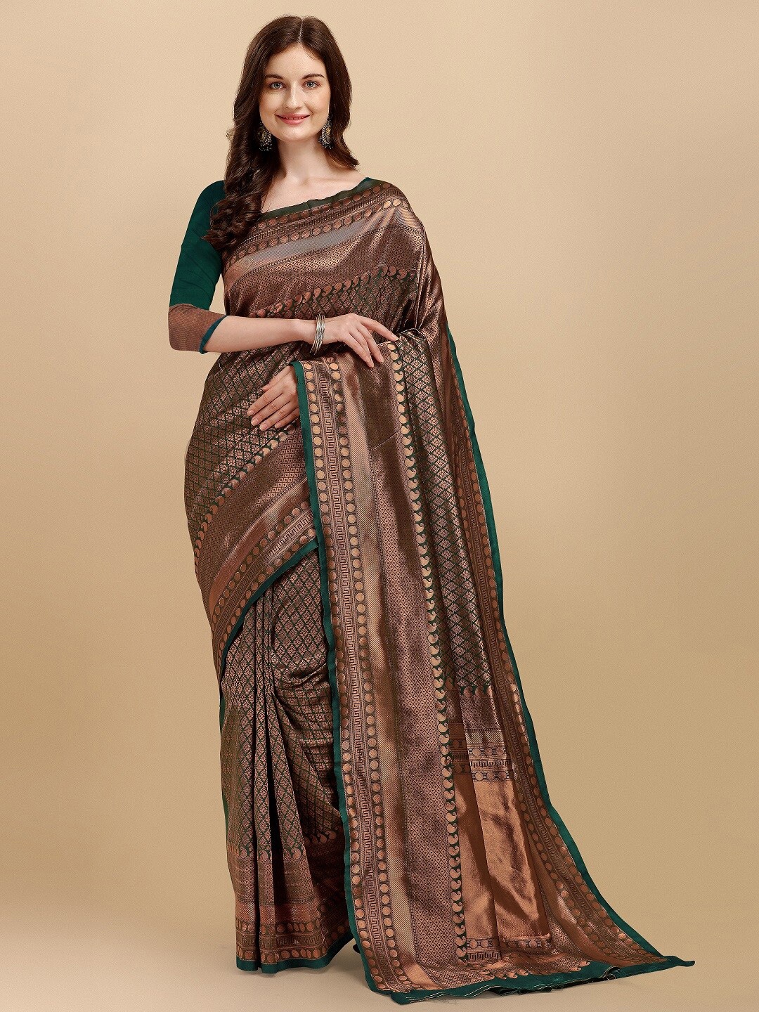 

Naishu Trendz Ethnic Woven Design Zari Pure Silk Kanjeevaram Saree, Green