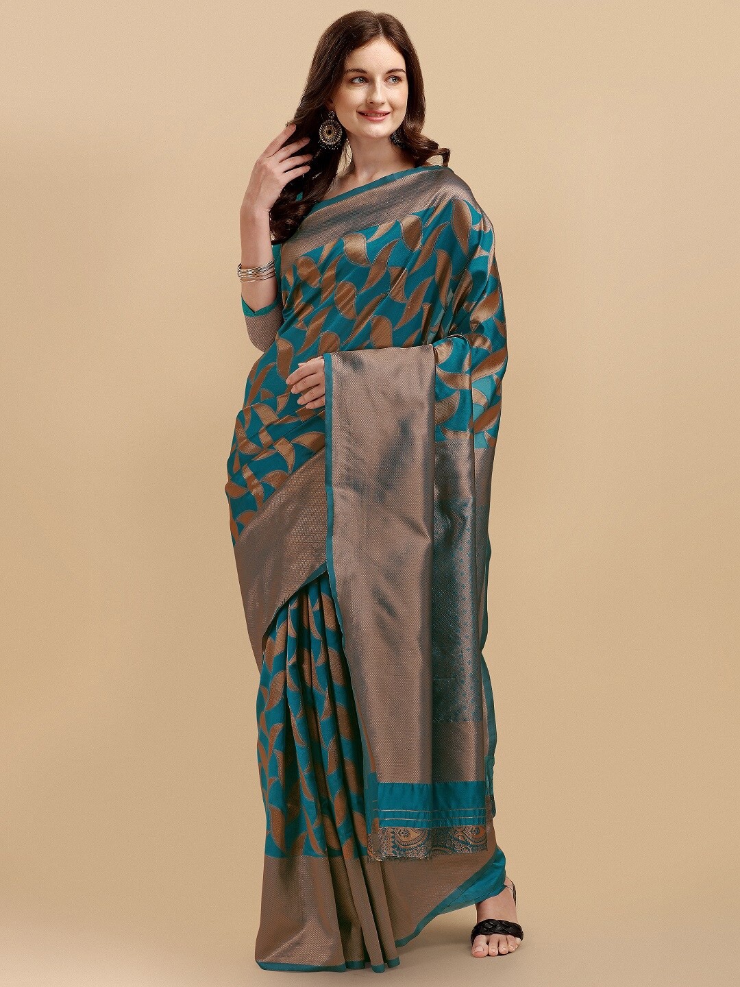 

Naishu Trendz Woven Design Zari Pure Silk Kanjeevaram Saree, Navy blue