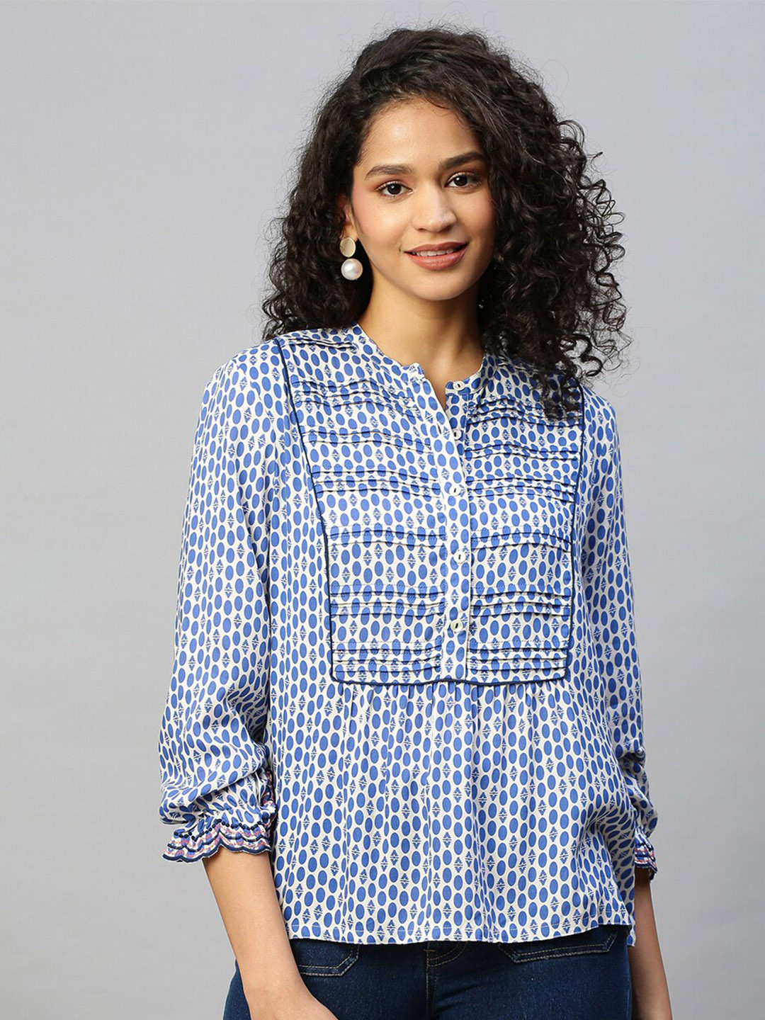 

Chemistry Geometric Printed Shirt Style Top, Blue