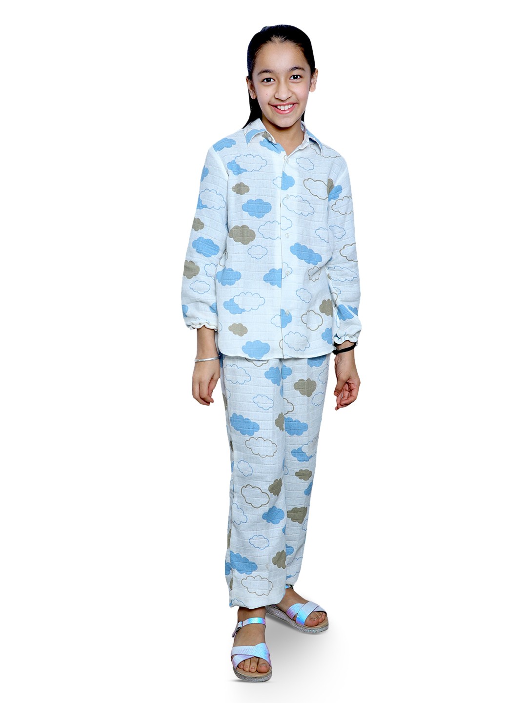 

Little Musketeer Girls Printed Long Sleeves Shirt With Trousers, Off white