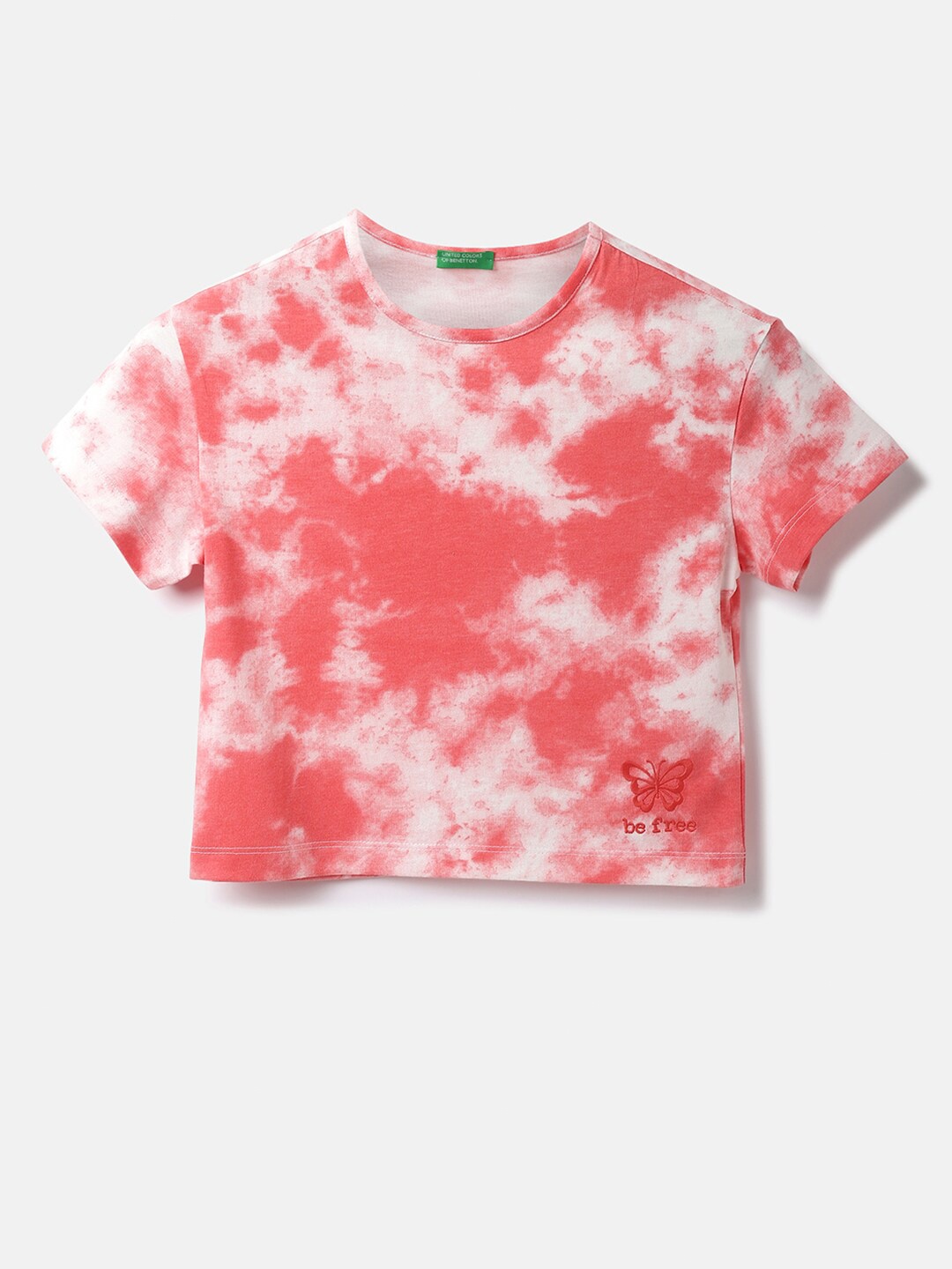 

United Colors of Benetton Girls Tie & Dye Dyed Cotton T-shirt, Coral