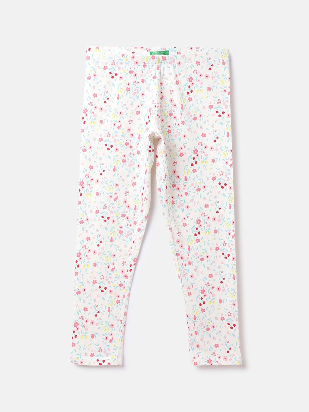 

United Colors of Benetton Girls Floral Printed Cotton Track Pants, White