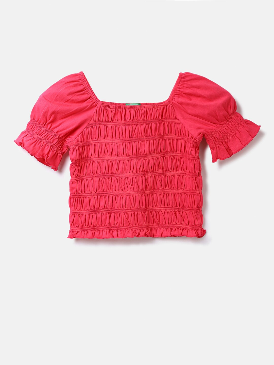United Colors of Benetton Infant Girls Square Neck Smocked Cotton Top, Pink