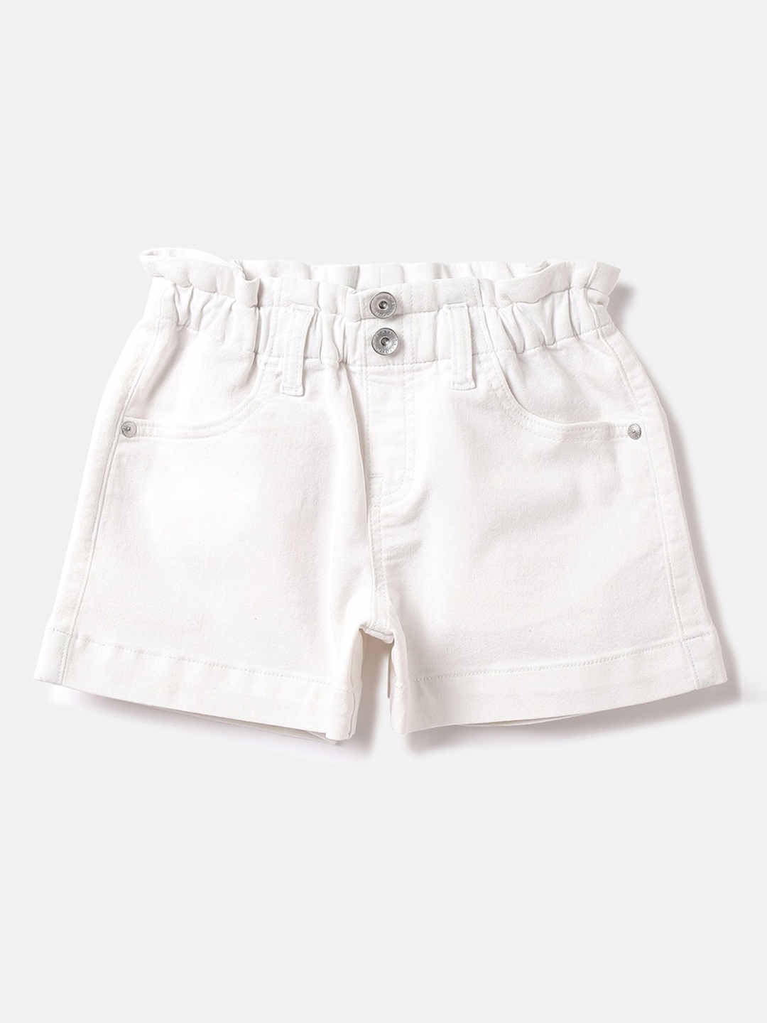 

United Colors of Benetton Girls Loose Fit High-Rise Denim Shorts, Off white