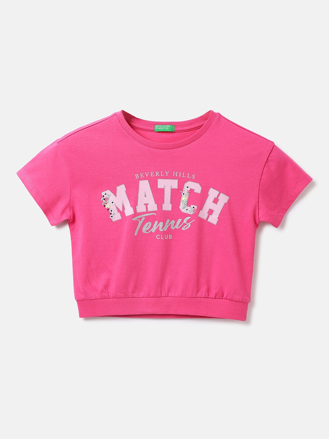 

United Colors of Benetton Girls Typography Printed Cotton T-shirt, Pink
