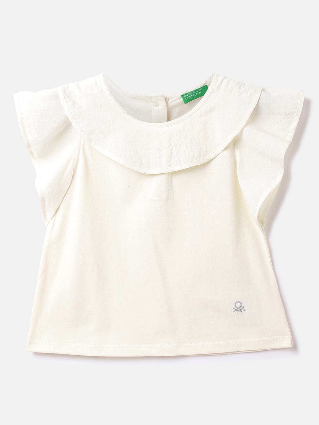 

United Colors of Benetton Girls Ruffled Cap Sleeve Cotton Top, Off white