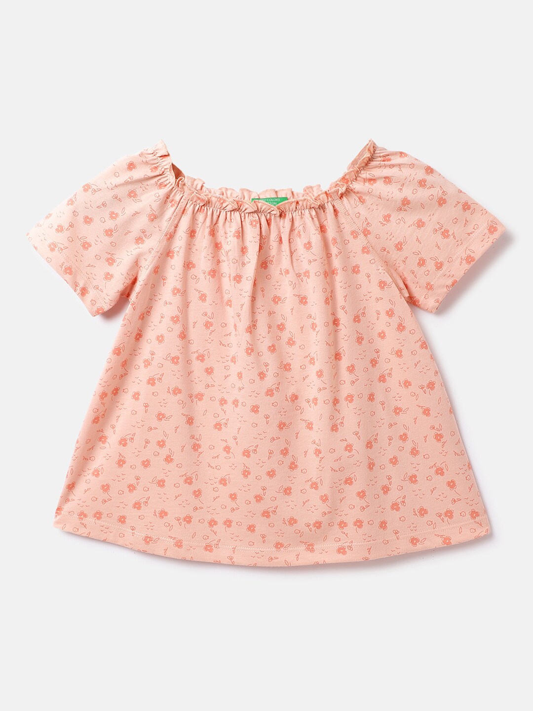 

United Colors of Benetton Off Shoulder Floral Printed A-Line Cotton Top, Peach
