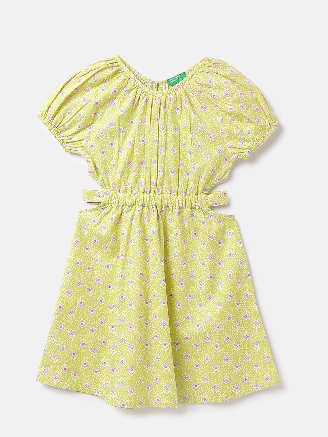 

United Colors of Benetton Girls Cut-Out V-Line Fit & Flare Dress, Green