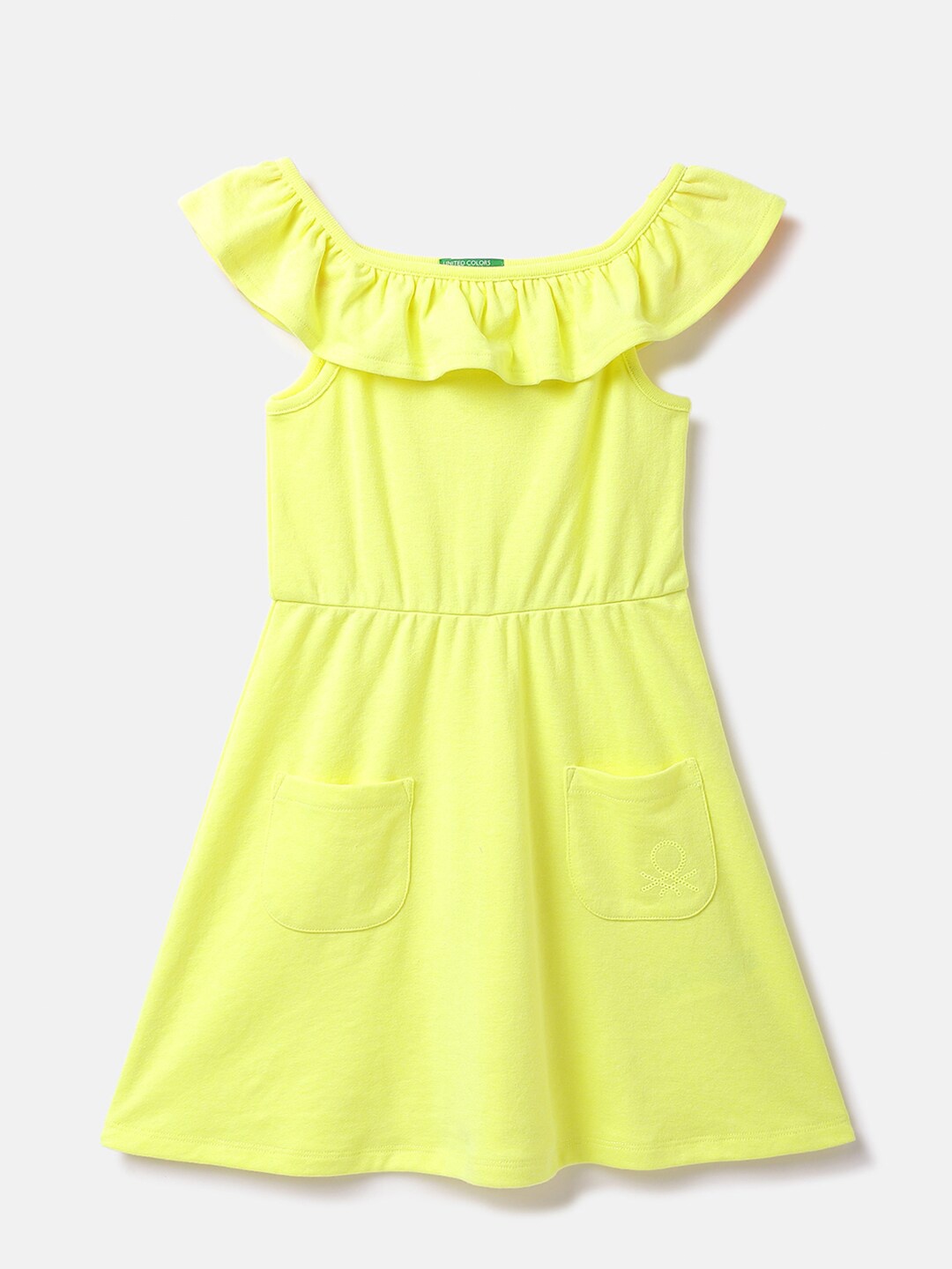 

United Colors of Benetton Pocket Detailing Ruffled A-Line Dress, Yellow