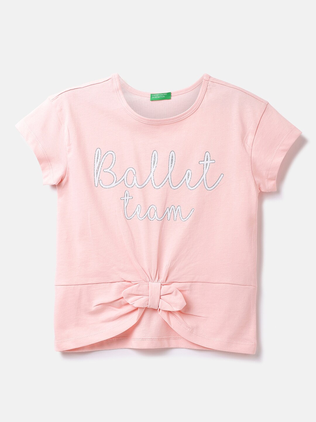 

United Colors of Benetton Girls Typography Printed Cotton T-shirt, Peach