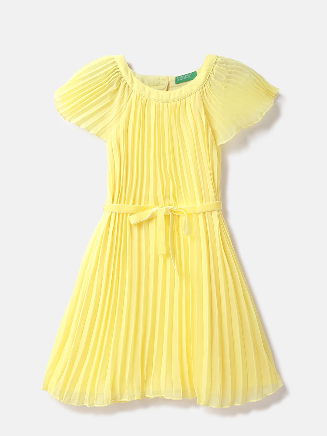 

United Colors of Benetton Girls Extended Sleeves Pleated Fit & Flare Dress, Yellow