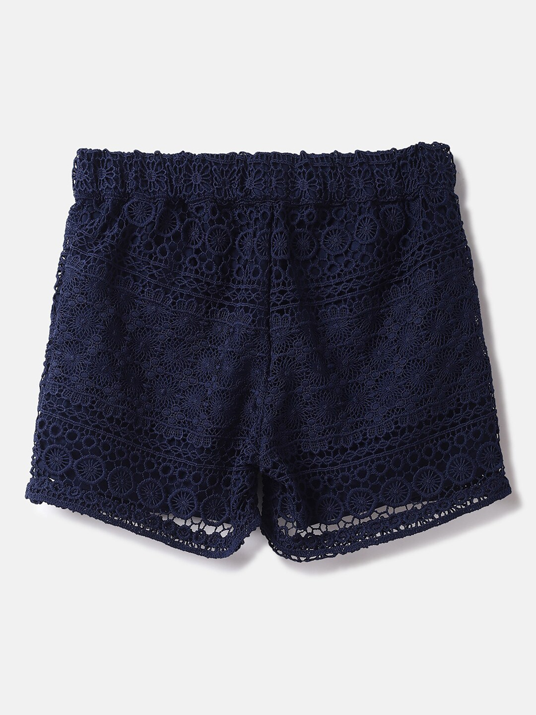 

United Colors of Benetton Girls Self Design Lace Cotton Shorts, Navy blue