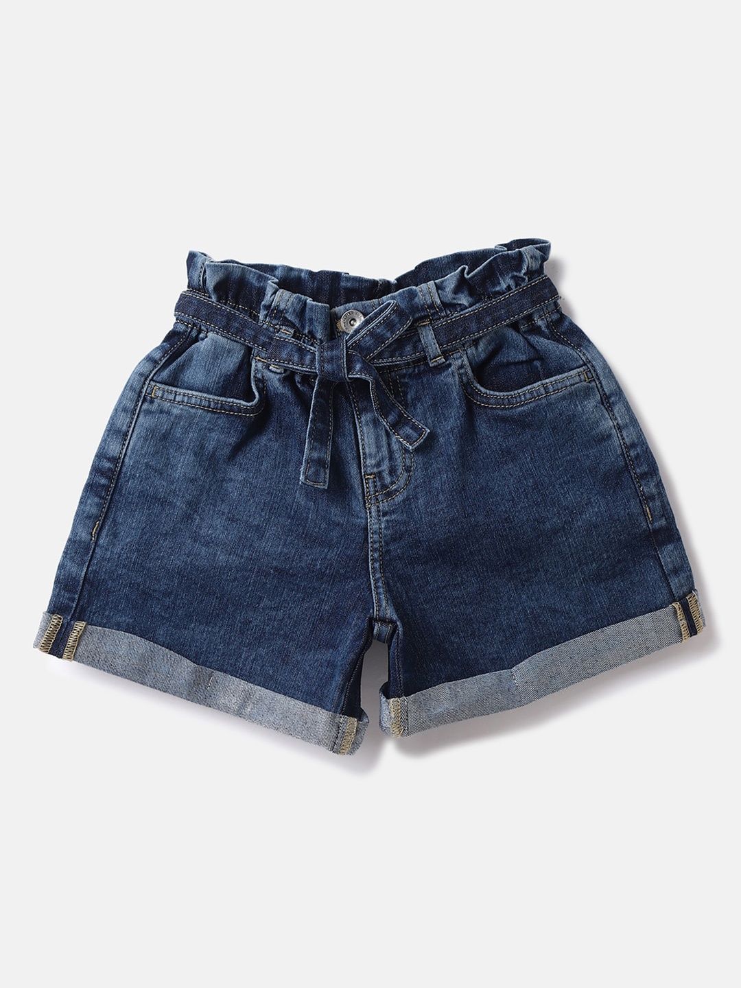 

United Colors of Benetton Girls Loose Fit High-Rise Denim Shorts, Blue