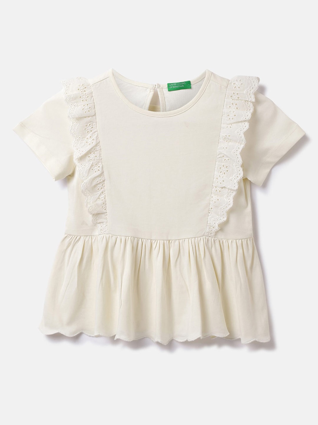 

United Colors of Benetton Girls Ruffled Cotton A-Line Dress, Off white