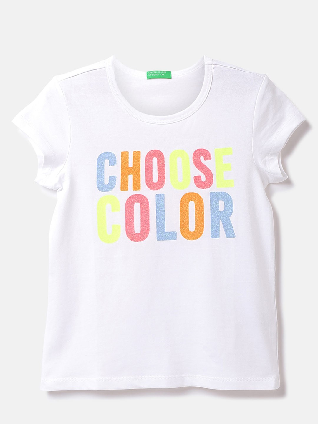 

United Colors of Benetton Girls Typography Printed Cotton T-shirt, White