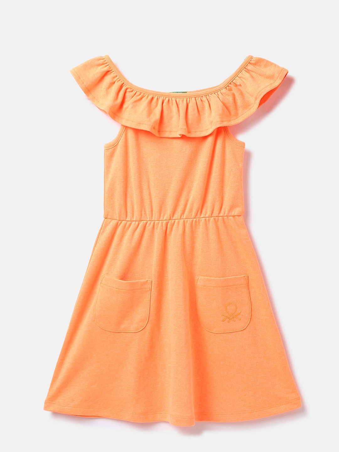 

United Colors of Benetton Girls Ruffles Sleeveless Fit & Flare Dress, Orange