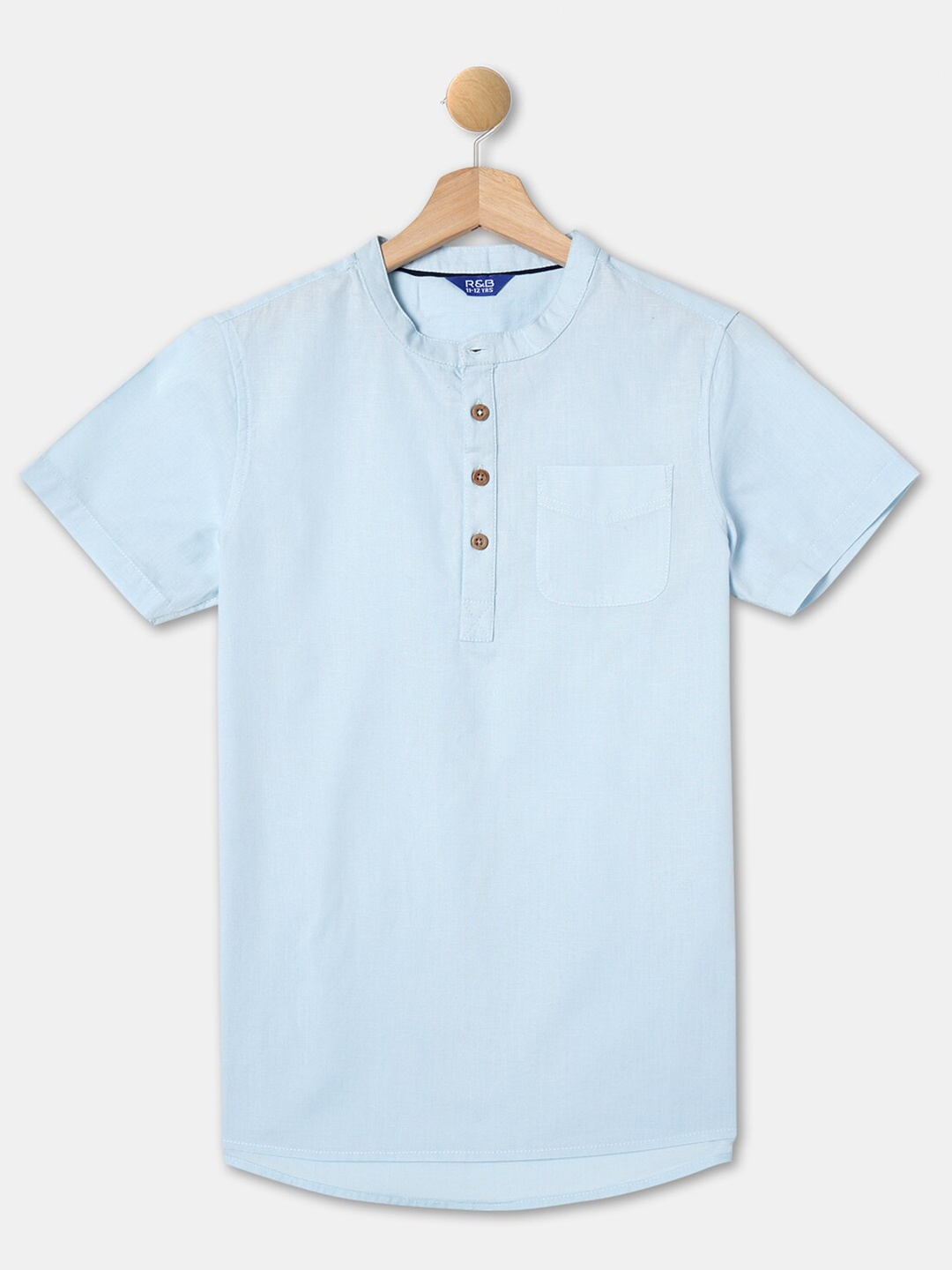 

R&B Boys Band Collar Casual Cotton Shirt, Blue
