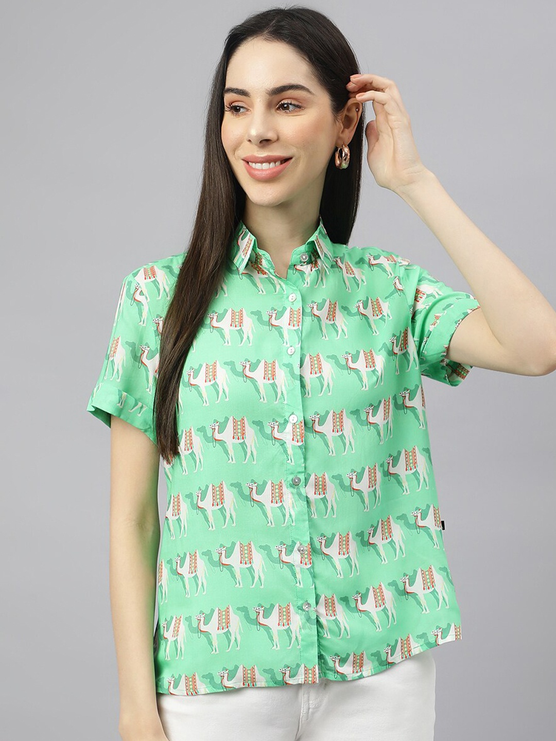 

VALBONE Animal Printed Casual Shirt, Green