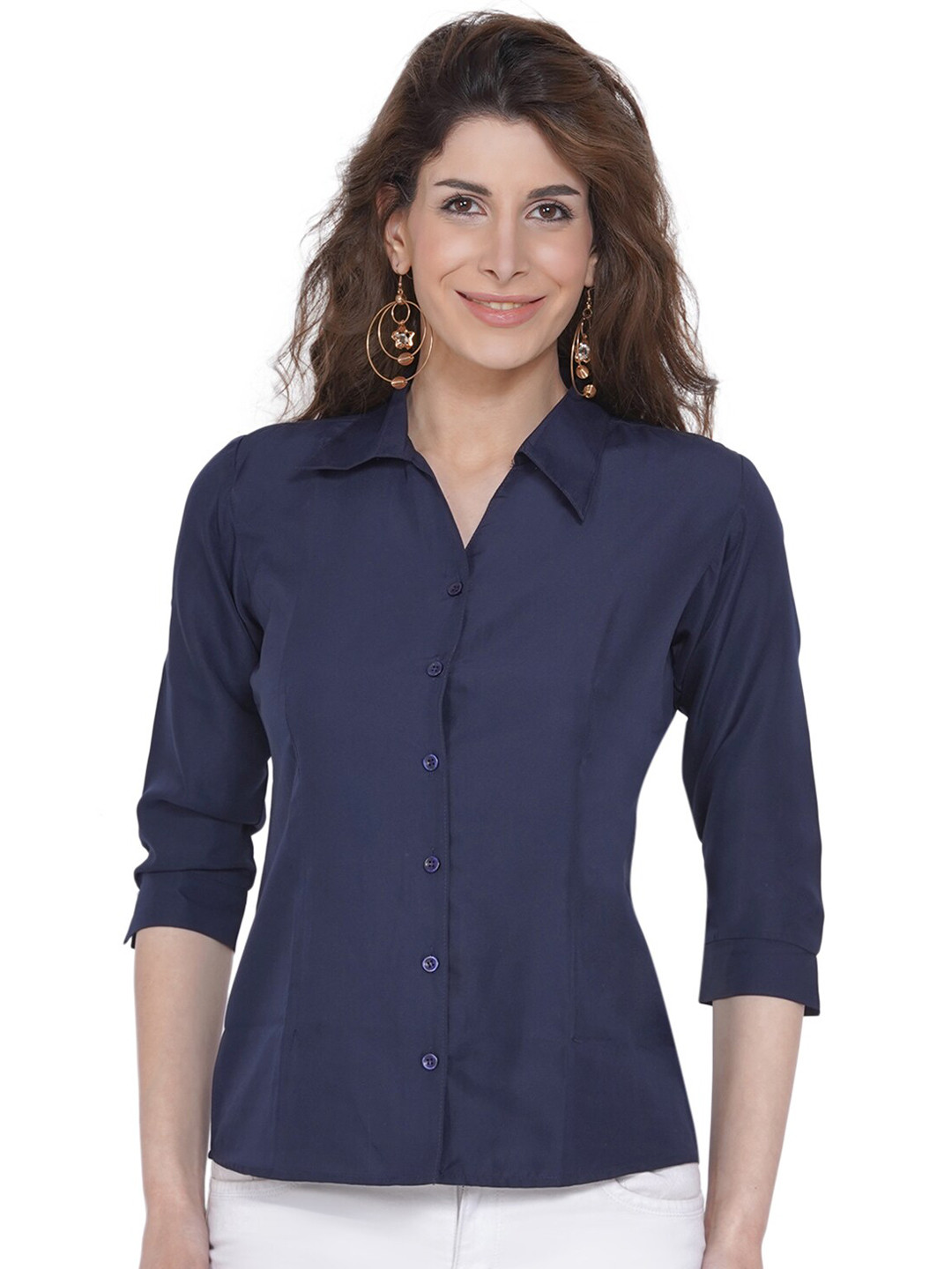 

KALINI Spread Collar Slim Fit Crepe Casual Shirt, Blue
