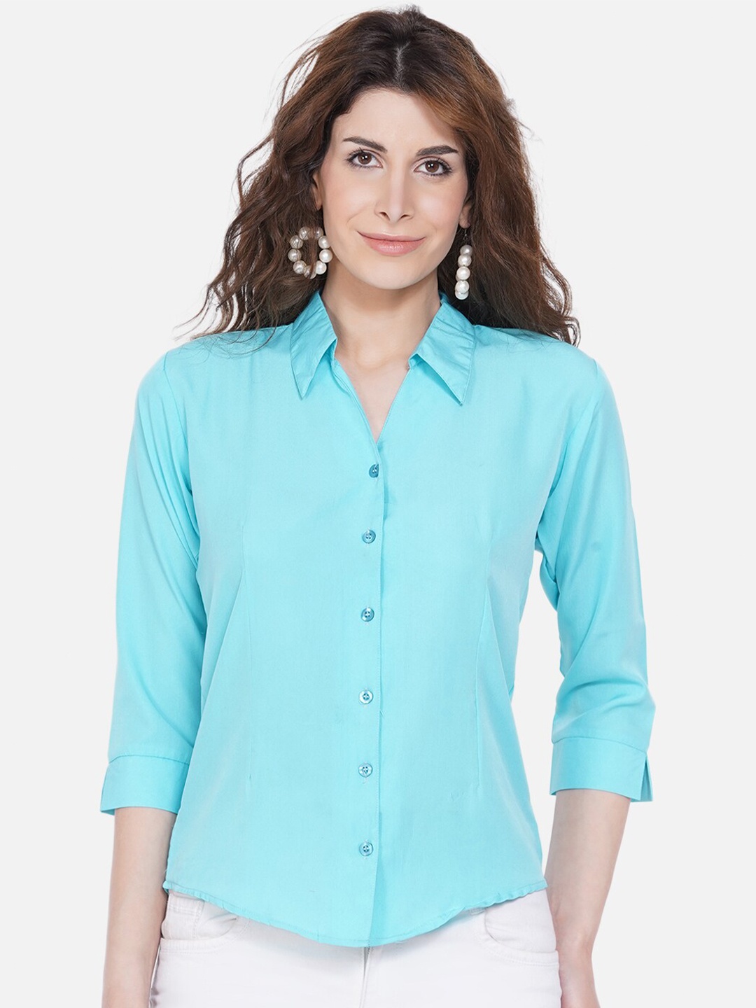

KALINI Spread Collar Slim Fit Crepe Casual Shirt, Sea green